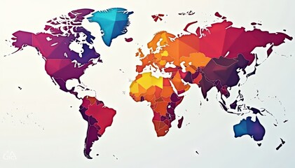 Obraz premium Geometric shaped map with bright colors and abstract patterns, modern art, patterned map, world geography
