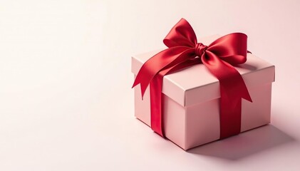 Obraz premium Elegant red ribbon adorned gift boxes on white background, repeat, bow, backdrop