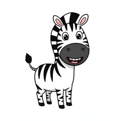 Cartoon zebra standing with a smile on a white background in a simple illustration style image design