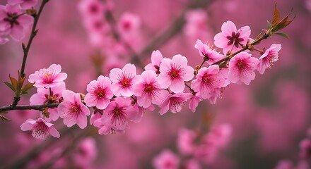 Serene Pink Cherry Blossom Branch: Tranquil Spring Beauty Background Image soft peace nature floral 