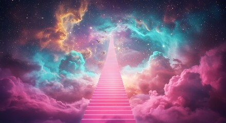 Celestial Stairway to Wonder: A Cosmic Dreamscape Background Image art space stars clouds galaxy    
