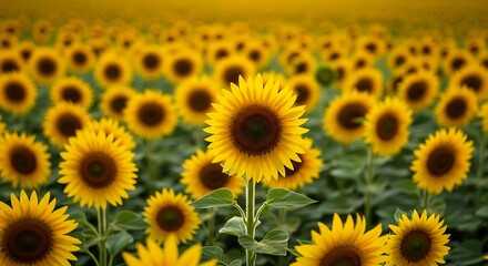 Vibrant Sunflower in a Sunlit Field: Nature's Golden Beauty, Summer Bloom, Blooming Sunflower,      