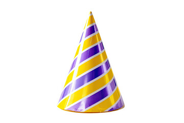 Fototapeta premium Striped purple yellow party hat festive celebration cone fun cute event on transparent background