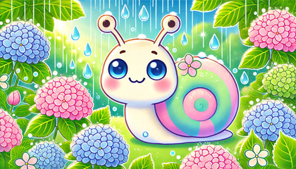 カラフルな梅雨の仲間 – にっこりカタツムリ