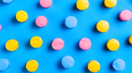 Vibrant Colorful Paper Circles Pattern on Blue Background