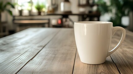 Obraz premium White Coffee Mug on Rustic Wooden Table