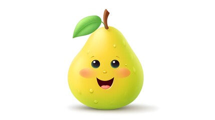 Cheerful and cute pear fruit character with a happy expression for designs