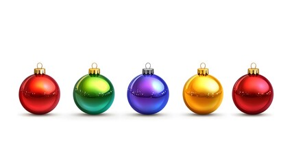 Professional Image of Colorful Christmas Baubles Aligned in a Row for Festive Decorations