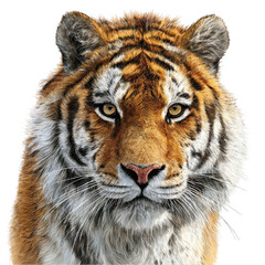 Obraz premium Majestic siberian tiger portrait intense gaze wildlife animal fur big cat on transparent background