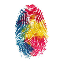 Colorful fingerprint art created with vibrant ink textures, identity theme, clear background --v 7.0