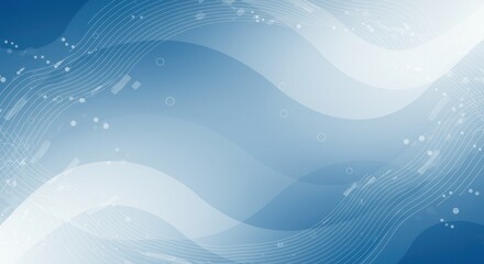 Abstract blue and white wavy background with light spots and flowing shapes.