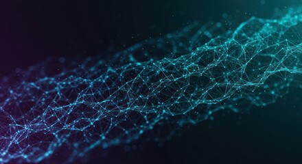 Abstract network of interconnected points with blue and purple gradient on dark background.