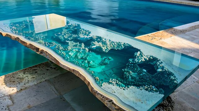 Handcrafted epoxy river table showcases unique design and craftsmanship, Ai Generated.