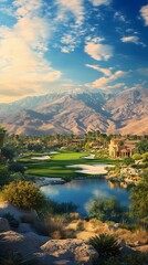 Fototapeta premium Golf Course and Resort in Mountainous Desert Landscape