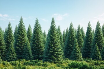 Lush evergreen forest under a clear sky