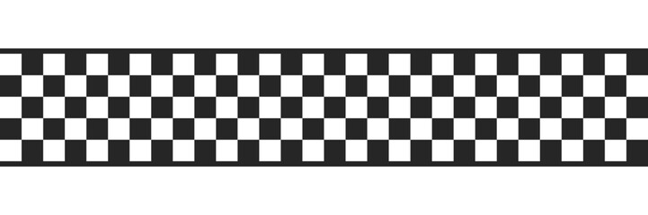 Black and white checkered pattern as a seamless repeating banner for racing start line in vector