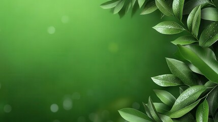 Fototapeta premium Lush Green Leaves with Water Droplets on a Soft Green Background