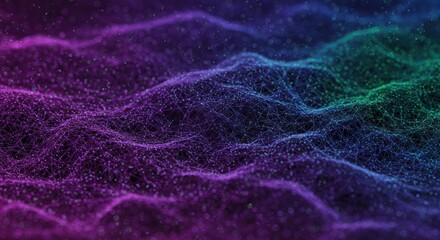 Abstract wavy lines in shades of purple blue and green create a textured surface.