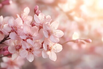 Fototapeta premium Soft pink cherry blossom flowers in full bloom closeup