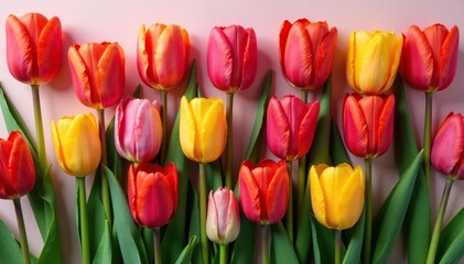 Fototapeta premium Bold, stylized tulips arranged in square grid , deco, art