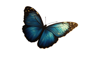 Obraz premium Stunning blue morpho butterfly isolated on detailed wings art dark gold on transparent background