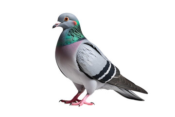 Fototapeta premium Single Feral Pigeon Isolated on White for Urban Wildlife Concepts: Grey Bird with Iridescent Neck Imagery: Pigeon, Feral, Isolated, White, Bird, Wildlife, Urban, Grey, IridescenT PNG.