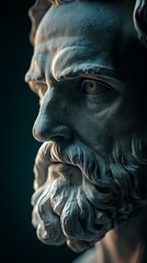 Sculpture of sad Jesus Christ, face close-up, concept of faith and Christianity