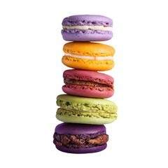 Colorful stack of assorted macarons, dessert collection isolated on clear background --v 7.0