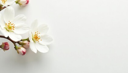 Fototapeta premium Delicate white blossoms against pure white backdrop, stock photo, close-up, floral