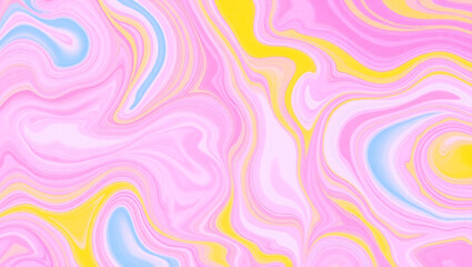 Obraz premium Abstract Colorful Marble Design Background with Pastel Pink, Vibrant Yellow, and Psychedelic Fluid Patterns