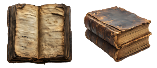 Antique open book and stack of books png file
