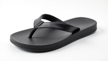 Single black flip-flop on white background, studio shot , rubber, flip-flop, object