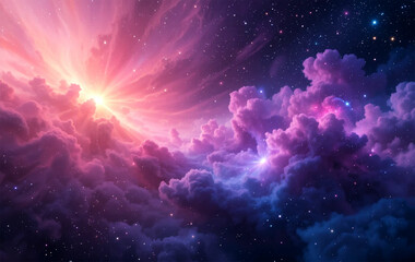 Cosmic Nebula with Swirling Pink, Purple, and Blue Clouds – Vibrant Outer Space Scene
