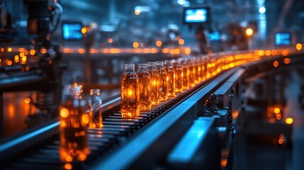 Obraz premium Bottles moving on an automated production line