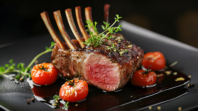 Fine dining cuisine rack of lamb herb crusted