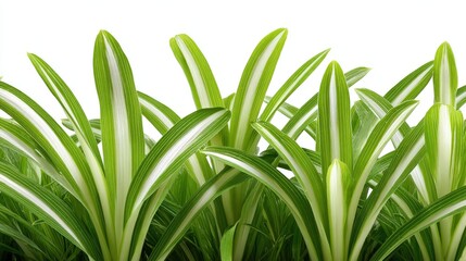Obraz premium Lush spider plants with vibrant green and white variegated leaves indoors natural greenery botanical houseplants indoor gardening healthy indoor ecosystem environmental wellbeing houseplants image
