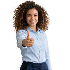 Friendly Biracial Young Woman Giving Thumbs Up in Business Casual Outfit on Transparent Background
