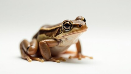 Small brown frog on pure white, details visible, minimal, animal, high resolution