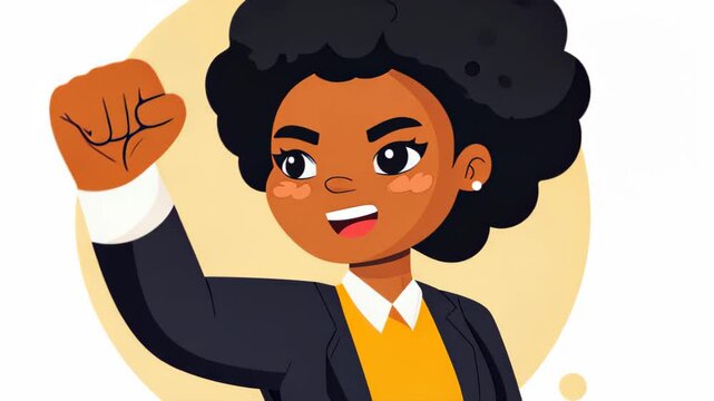 Bold Black woman cartoon championing gender equality. A vibrant, empowering illustration in modern flat style.