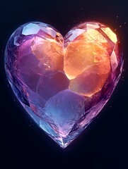 Fototapeta premium A heart-shaped diamond illustration with a pink and purple gradient on a black background