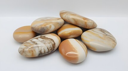 Obraz premium Smooth Polished Yellow Brown Agate Tumbled Stones Collection