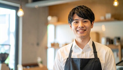 アルバイトやパート、カフェで働く若い20代の男性