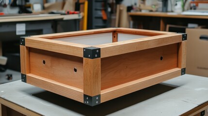 Assembling a knockdown TV stand with partially completed frame and loose panels