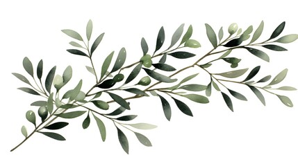 Fototapeta premium Fresh Green and Dark Olive Branches Card on White Background for Design Projects