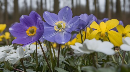 Stunning Spring Wildflowers Close Up Blue Purple Yellow White Blossoms