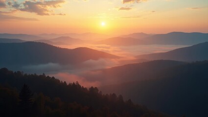 Fototapeta premium Sunrise over Misty Mountains: A Breathtaking Landscape