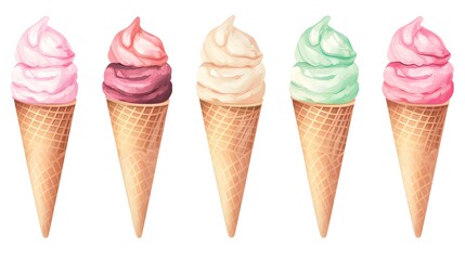 Collection of ice cream cones isolated on white background for professional designs