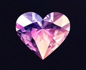 Fototapeta premium Heart shaped crystal diamond gemstone in pink and purple faceted jewel