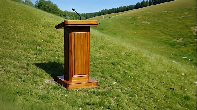 Wooden Podium on a Green Hillside