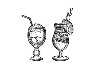 Hand draw vector illustration of two cocktails drinks 